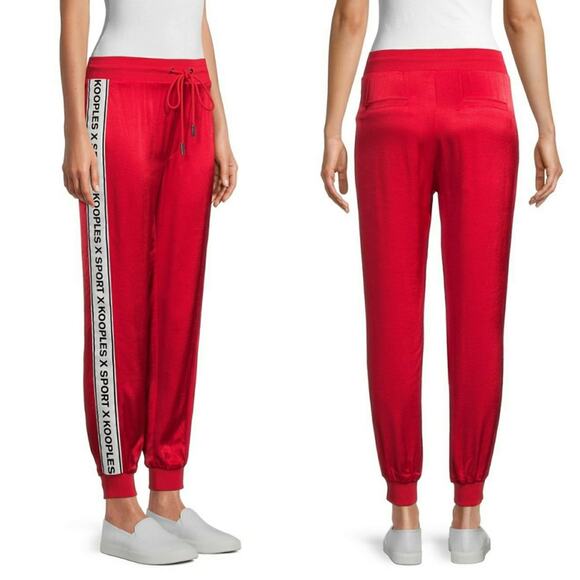 The Kooples signature red satin jogger pants size small